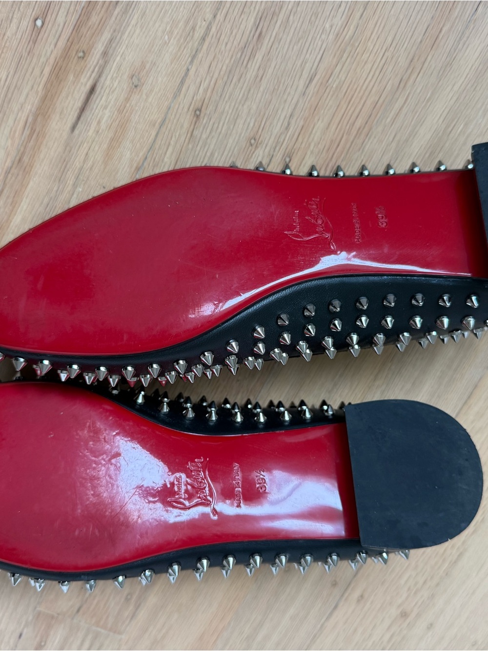 Christian Louboutin Black Studded Leather Ballet Flats with Red Sole - Picture 7 of 8
